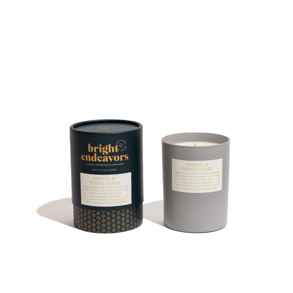 spruce and white clove soy candle